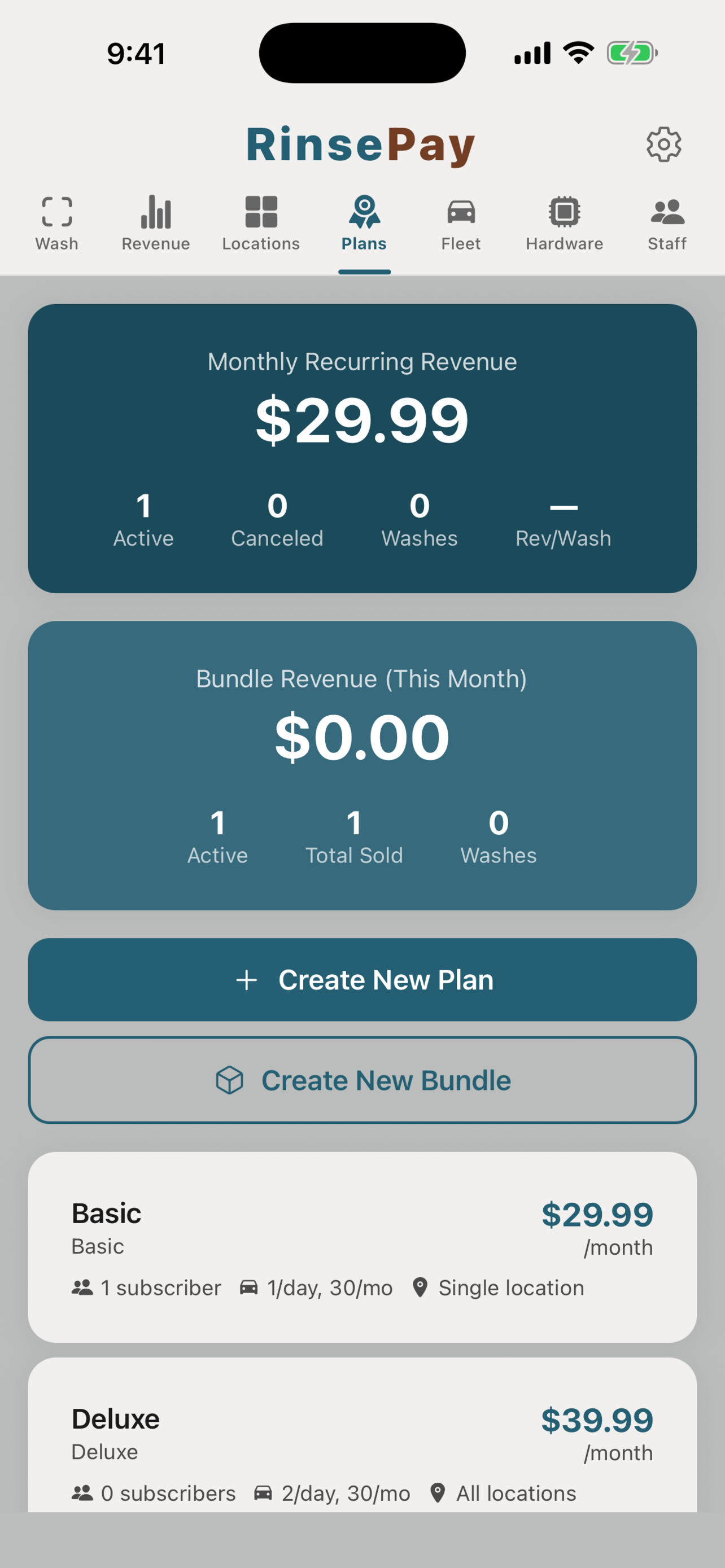 Subscription plans screen.