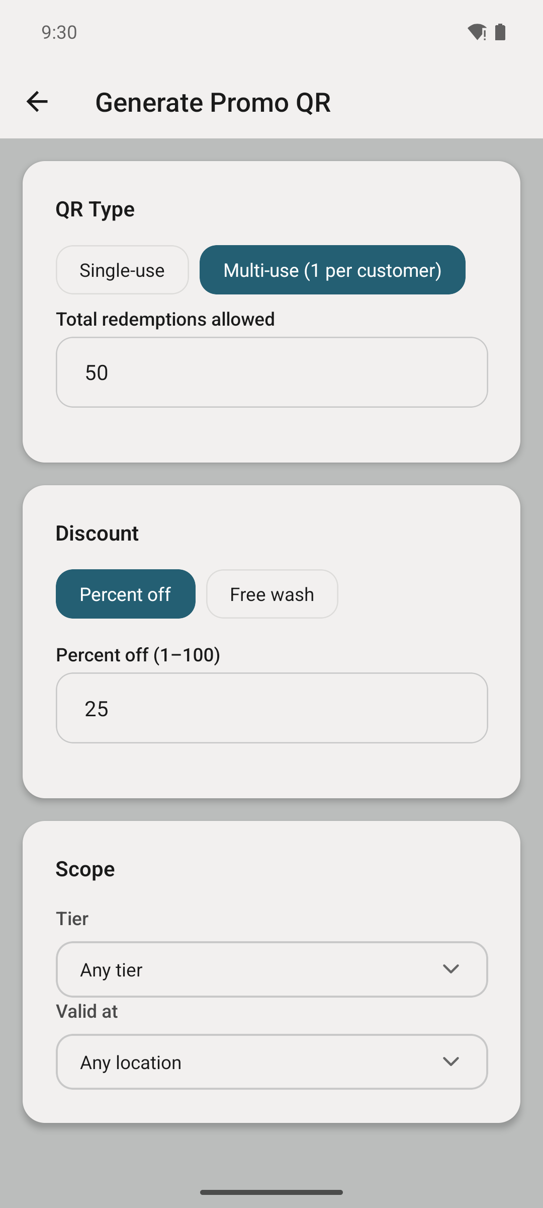 Create a promo QR code screen.