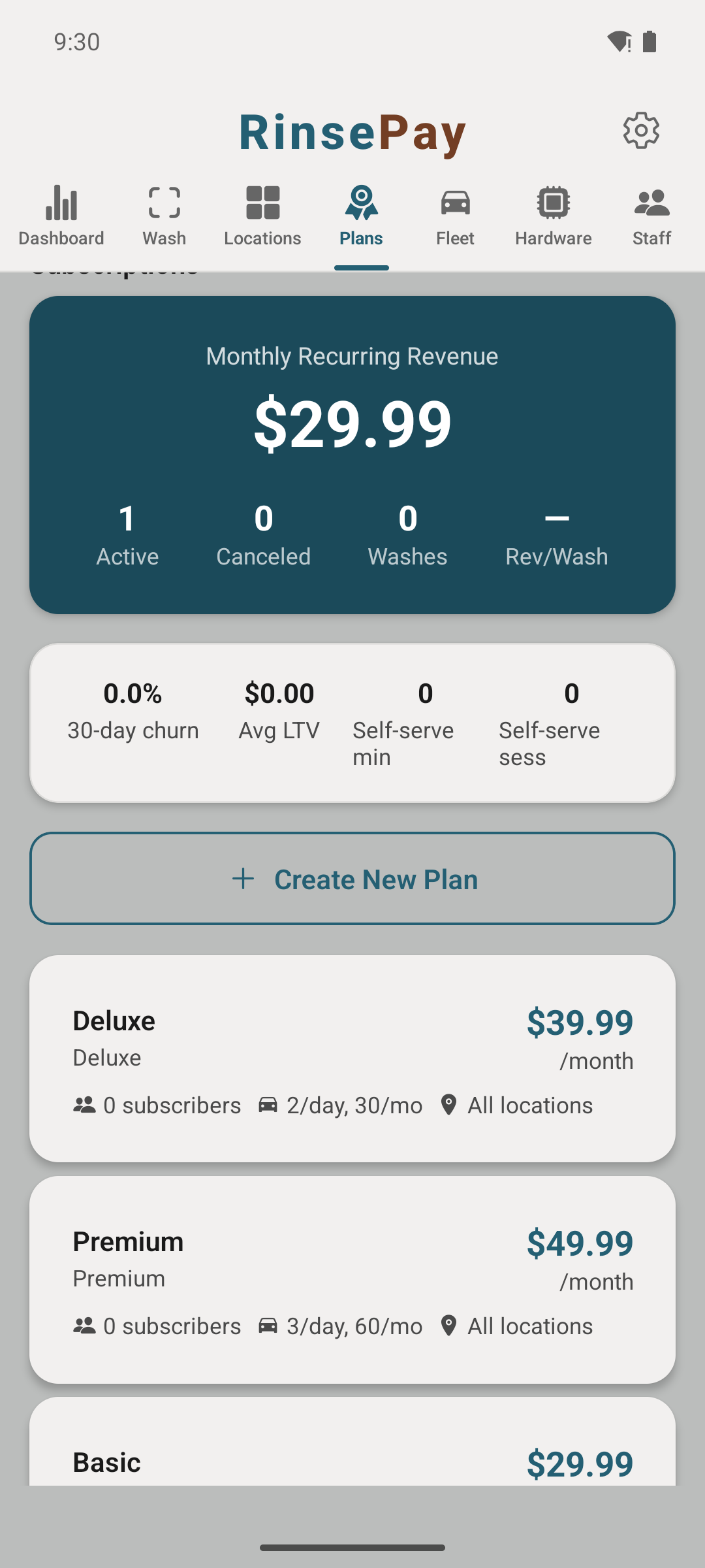 Membership plans screen.
